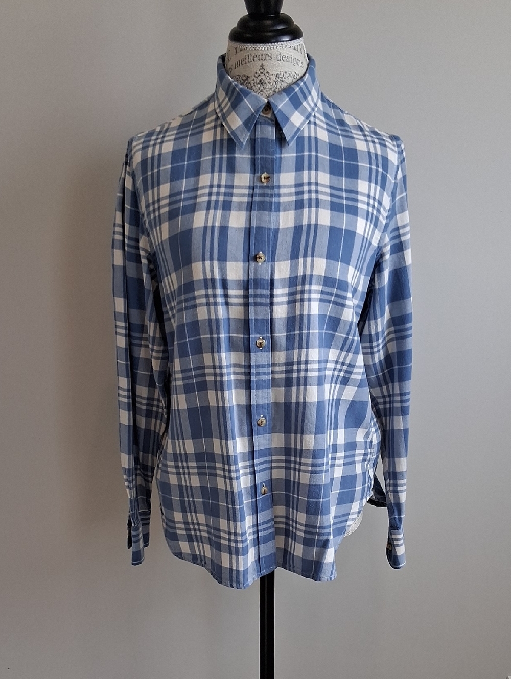 Blue Plaid Button-Down Shirt - Unbranded